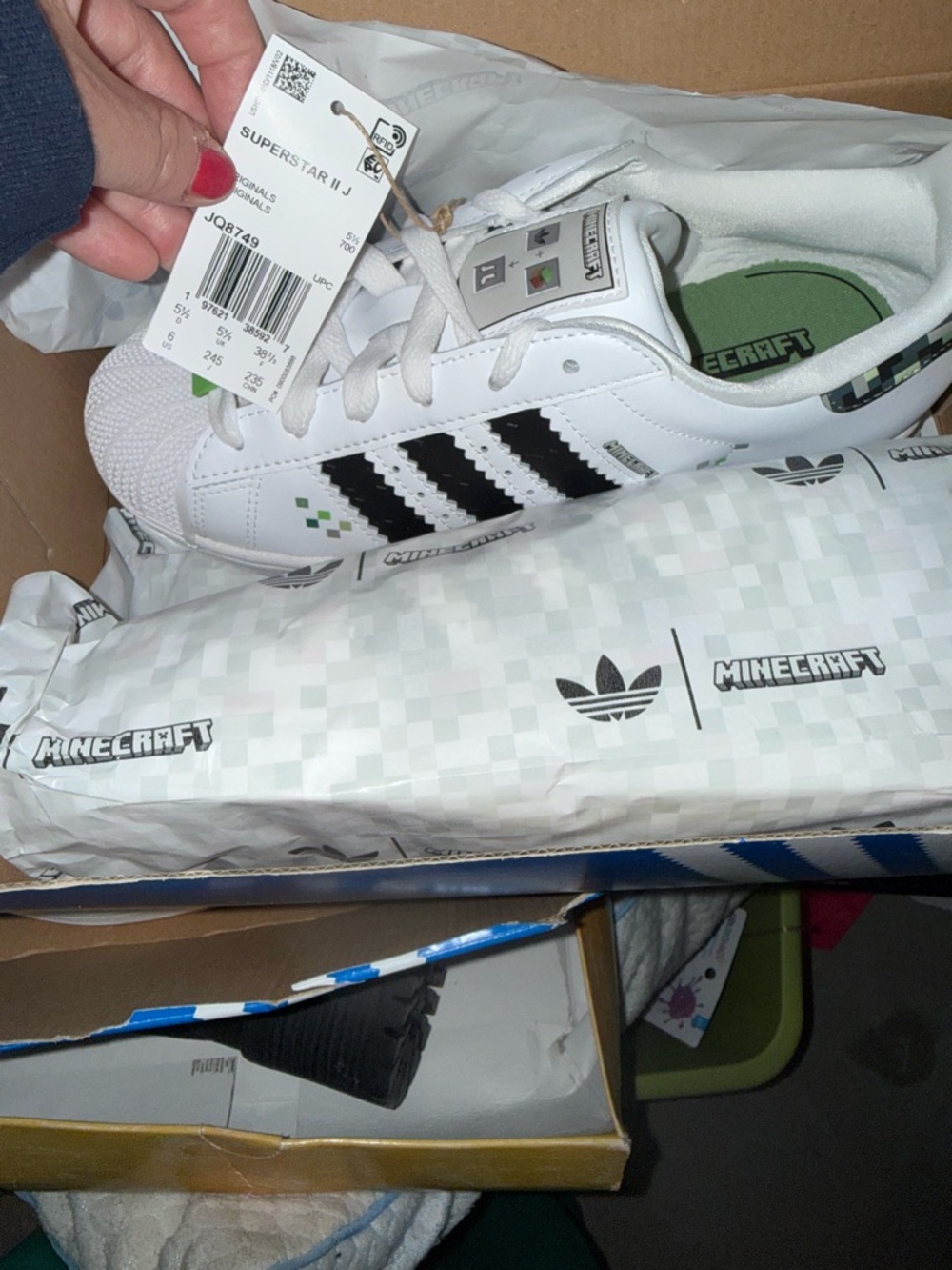 adidas Kids Superstar JR Sneakers - White with Black and Green Accents